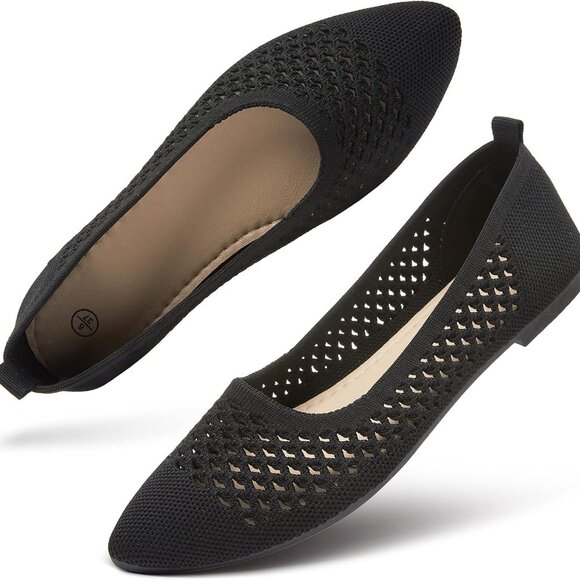 Women's Mesh Flats Shoes Black Size 8 Breathable Memory Foam Slip-On - Picture 1 of 8
